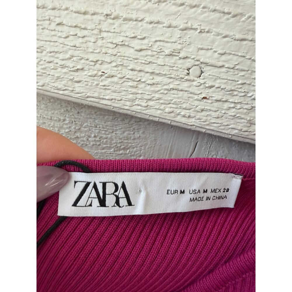 ZARA Pink One Shoulder Knit Top w/ Black Bow Strap Size M NWT - Picture 5 of 8